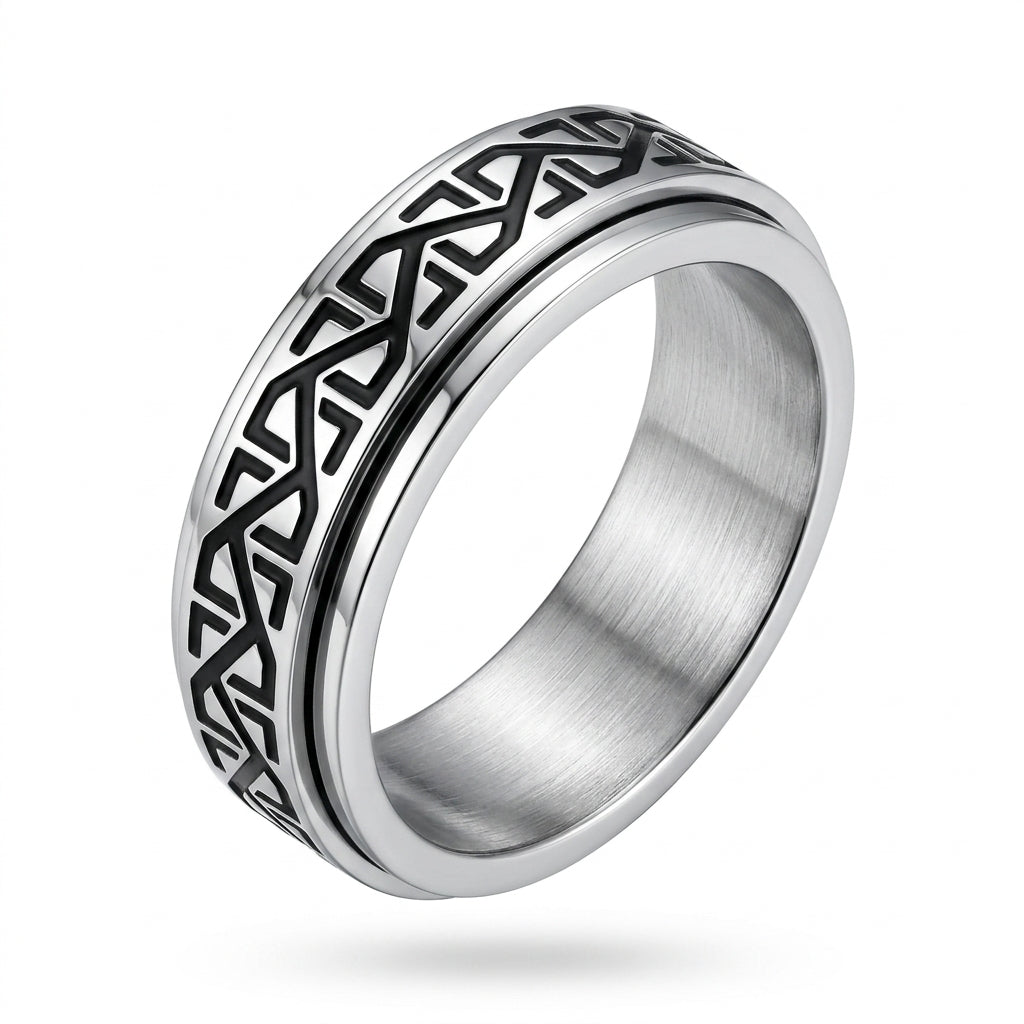 Herrenring Edelstahl Silber mit Zickzack-Muster