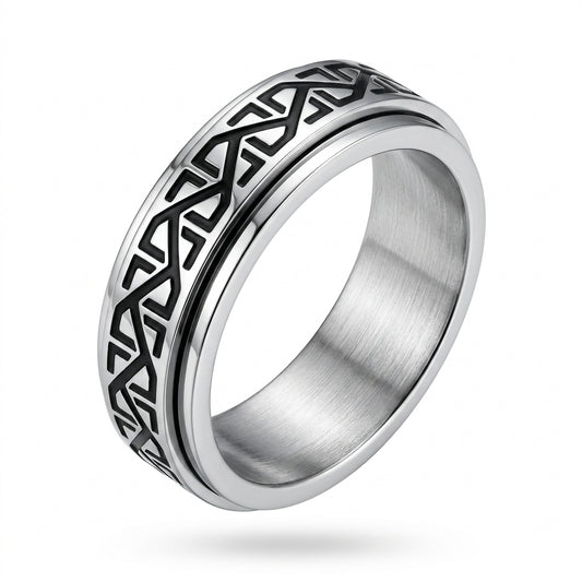 Herrenring Edelstahl Silber mit Zickzack-Muster