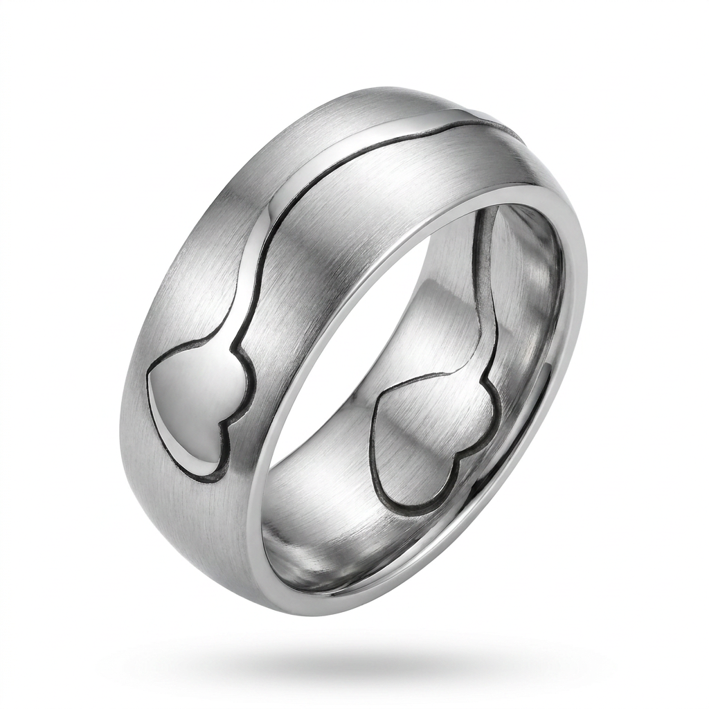 Herrenring Edelstahl Silber mit Herz