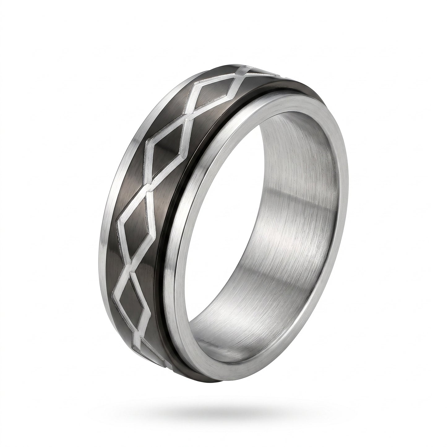 Herrenring Edelstahl Schwarz mit Rauten-Muster