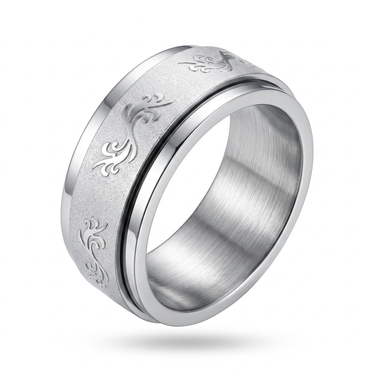 Herrenring Edelstahl Silber mit Ranken-Muster