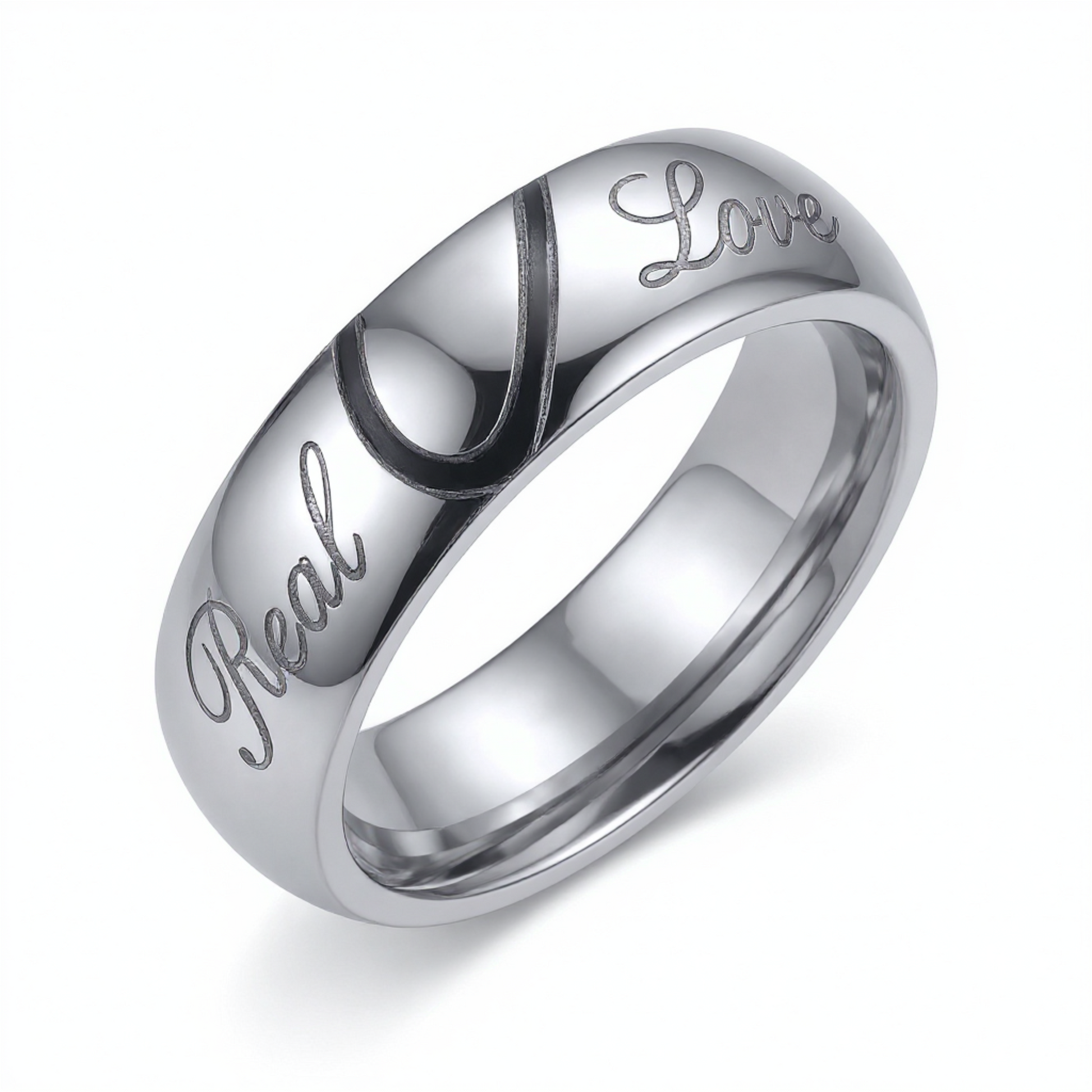 Herrenring Edelstahl Silber Real Love mit Herz