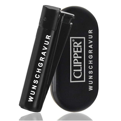 Clipper Jet Feuerzeug mit Gravur – Personalisierbares Geschenk für Männer & Frauen – Individuelles Feuerzeug als Geburtstagsgeschenk, Jahrestag, (Schwarz-Matt)