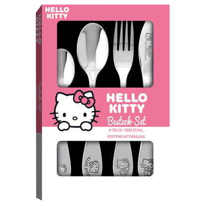 Hello Kitty® Kinderbesteck mit Namensgravur | 4-telig | Edelstahl | Wunschgravur Symbole ♥ möglich| Rostfrei | Mit Prägung | Spülmaschinenfest