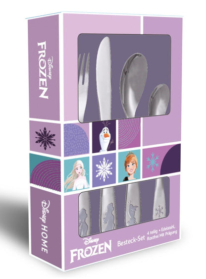 Frozen Eiskönigin Kinderbesteck mit Namensgravur | 4-telig | Edelstahl | Wunschgravur Symbole ♥ möglich| Rostfrei | Mit Prägung | Spülmaschinenfest