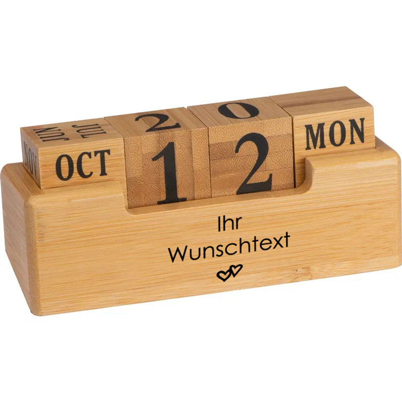 Schreibtischkalender mit Gravur | Bambus-Holz | Personalisiert | Kalender mit Wunschgravur & Symbolen | Lasergravur möglich