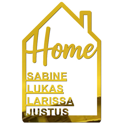 Familiennamensschild mit Haus-Motiv – Acryl Türschild mit „Home“-Aufschrift – personalisierbar mit Namen – Deko für Haustür, Flur oder Eingangsbereich