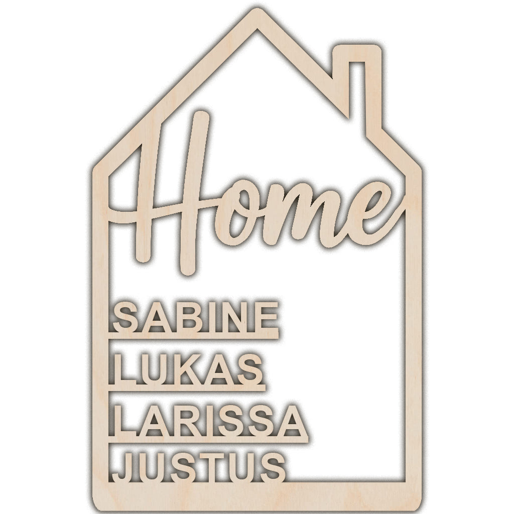 Familiennamensschild mit Haus-Motiv – Acryl Türschild mit „Home“-Aufschrift – personalisierbar mit Namen – Deko für Haustür, Flur oder Eingangsbereich