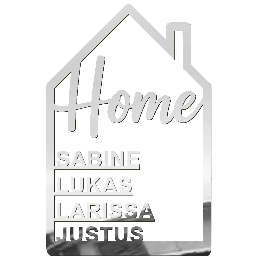 Familiennamensschild mit Haus-Motiv – Acryl Türschild mit „Home“-Aufschrift – personalisierbar mit Namen – Deko für Haustür, Flur oder Eingangsbereich