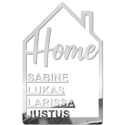 Familiennamensschild mit Haus-Motiv – Acryl Türschild mit „Home“-Aufschrift – personalisierbar mit Namen – Deko für Haustür, Flur oder Eingangsbereich
