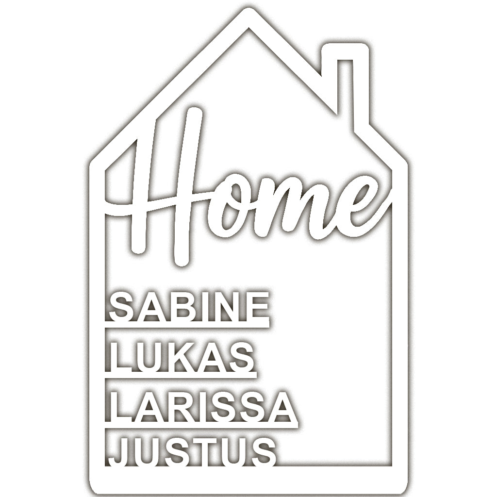 Familiennamensschild mit Haus-Motiv – Acryl Türschild mit „Home“-Aufschrift – personalisierbar mit Namen – Deko für Haustür, Flur oder Eingangsbereich