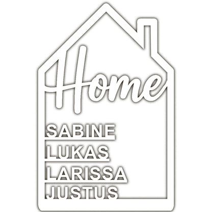 Familiennamensschild mit Haus-Motiv – Acryl Türschild mit „Home“-Aufschrift – personalisierbar mit Namen – Deko für Haustür, Flur oder Eingangsbereich