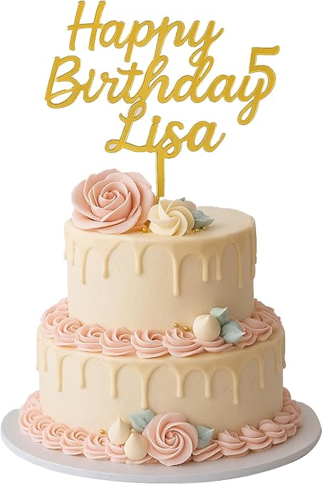 Individueller Schriftzug Namensschild, Geburtstagstorte, Geburtstagskuchen, Topper, Gold, Silber, Rose (Gold)