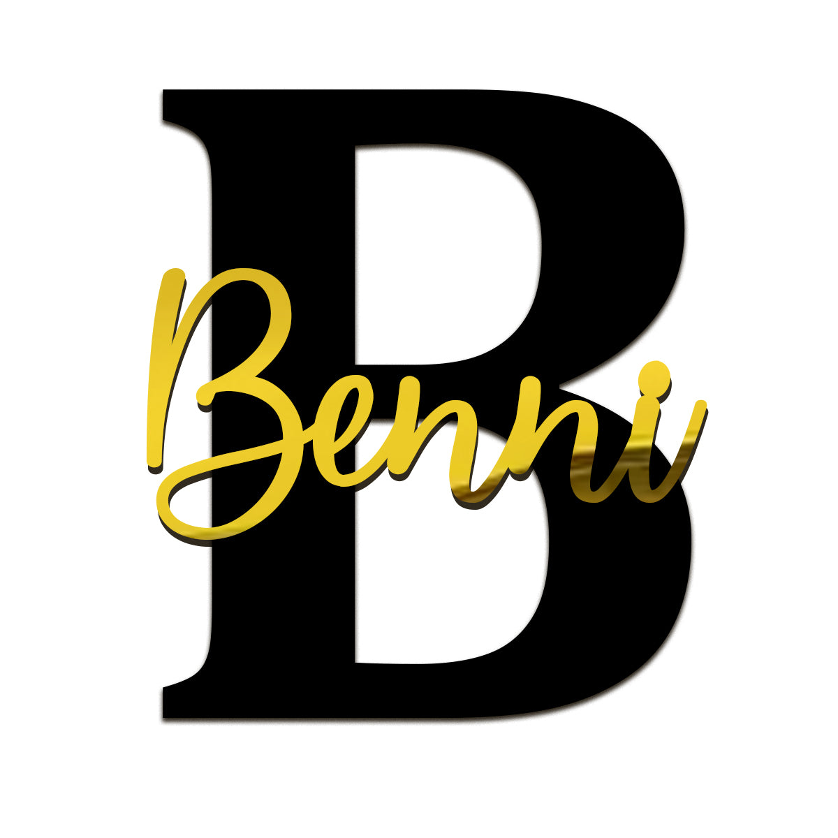 Acryl Name mit Initiale – dekoratives Wandbild mit schwarzem Buchstaben & farbigem Namen – in Weiß, Gold, Rosé oder Silber