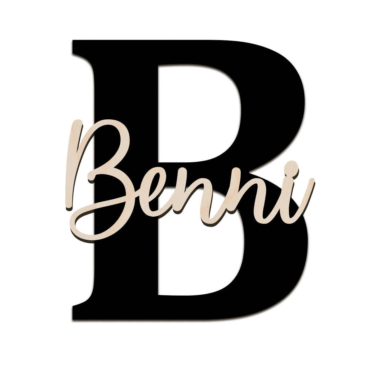 Acryl Name mit Initiale – dekoratives Wandbild mit schwarzem Buchstaben & farbigem Namen – in Weiß, Gold, Rosé oder Silber