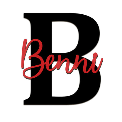 Acryl Name mit Initiale – dekoratives Wandbild mit schwarzem Buchstaben & farbigem Namen – in Weiß, Gold, Rosé oder Silber