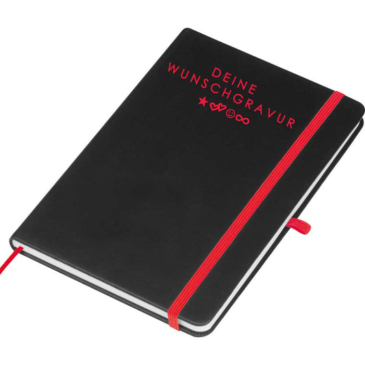 A5 Notizbuch mit farbiger Gravur | Kunstlederumschlag | 192 linierte Seiten | farbiges Lesebändchen | Personalisiert | Notizbuch liniert-Rot