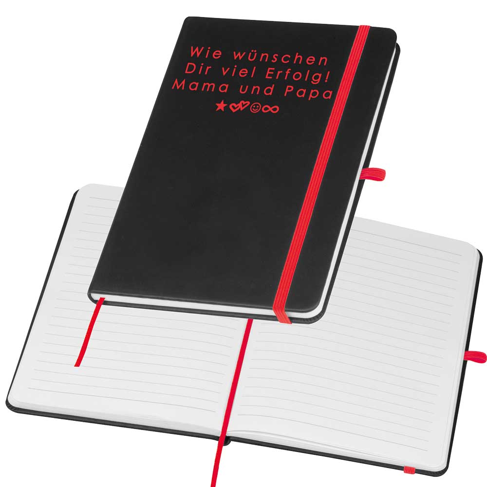 A5 Notizbuch mit farbiger Gravur | Kunstlederumschlag | 192 linierte Seiten | farbiges Lesebändchen | Personalisiert | Notizbuch liniert-Rot
