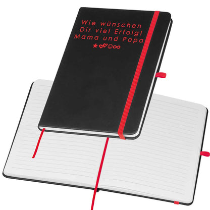 A5 Notizbuch mit farbiger Gravur | Kunstlederumschlag | 192 linierte Seiten | farbiges Lesebändchen | Personalisiert | Notizbuch liniert-Rot