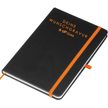 A5 Notizbuch mit farbiger Gravur | Kunstlederumschlag | 192 linierte Seiten | farbiges Lesebändchen | Personalisiert | Notizbuch liniert-Orange