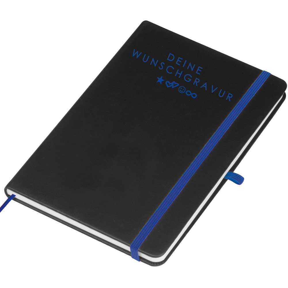 A5 Notizbuch mit farbiger Gravur | Kunstlederumschlag | 192 linierte Seiten | farbiges Lesebändchen | Personalisiert | Notizbuch liniert-Blau