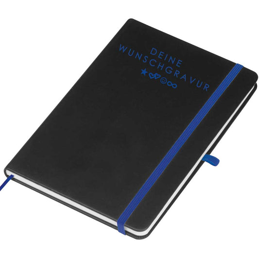 A5 Notizbuch mit farbiger Gravur | Kunstlederumschlag | 192 linierte Seiten | farbiges Lesebändchen | Personalisiert | Notizbuch liniert-Blau