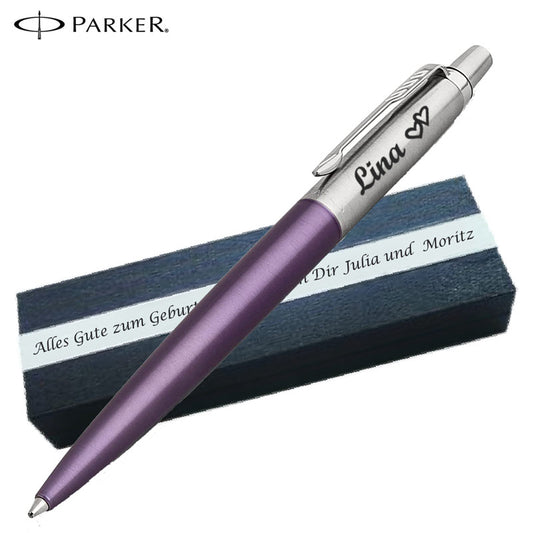PARKER Jotter Core Victoria Violet Kugelschreiber mit Wunschgravur Mittlere Spitze Blaue Tinte Geschenkbox mit Gravur