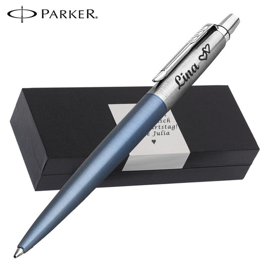 PARKER JOTTER CORE Waterloo Blue C.C. Kugelschreibermit Wunschgravur Mittlere Spitze Blaue Tinte Geschenkbox mit Gravur