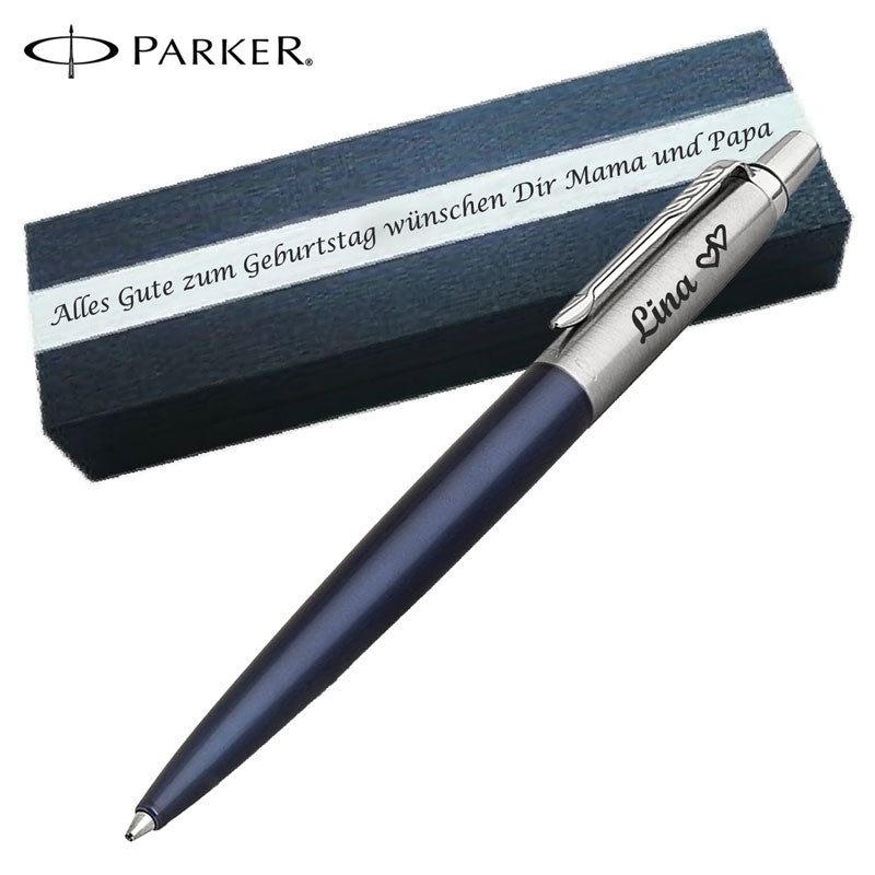 PARKER JOTTER CORE Royal Blue C.C. Kugelschreiber mit Wunschgravur Mittlere Spitze Blaue Tinte Geschenkbox mit Gravur