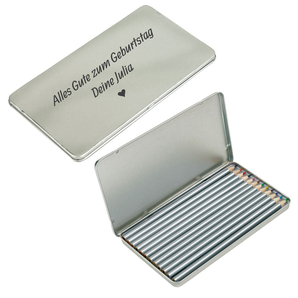 12 Lange Buntstifte in Box mit Gravur