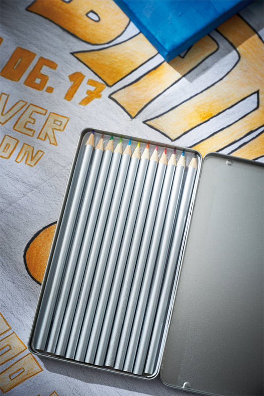 12 Lange Buntstifte in Box mit Gravur