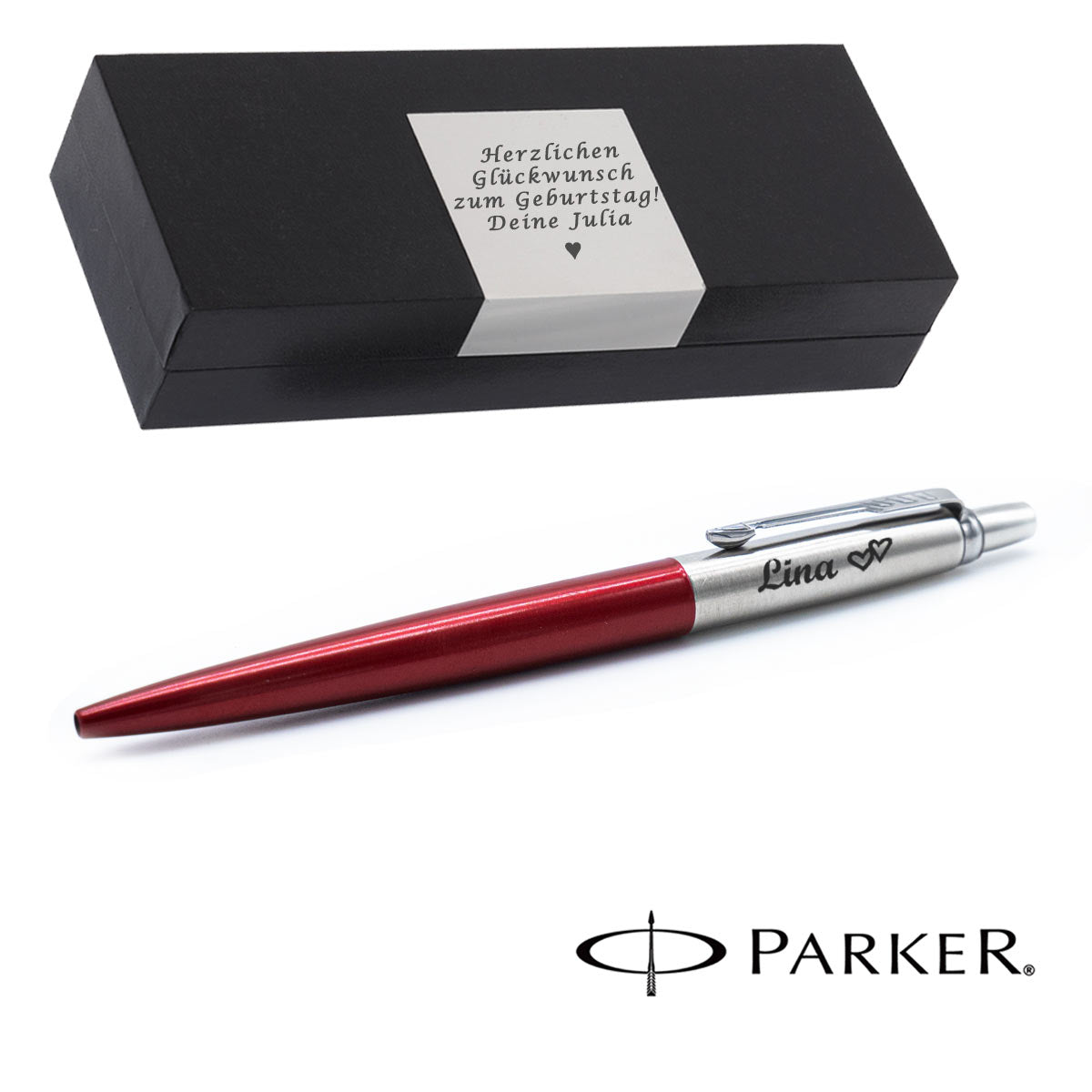 PARKER JOTTER CORE Kensington Red C.C. Kugelschreiber mit Wunschgravur Mittlere Spitze Blaue Tinte Geschenkbox mit Gravur