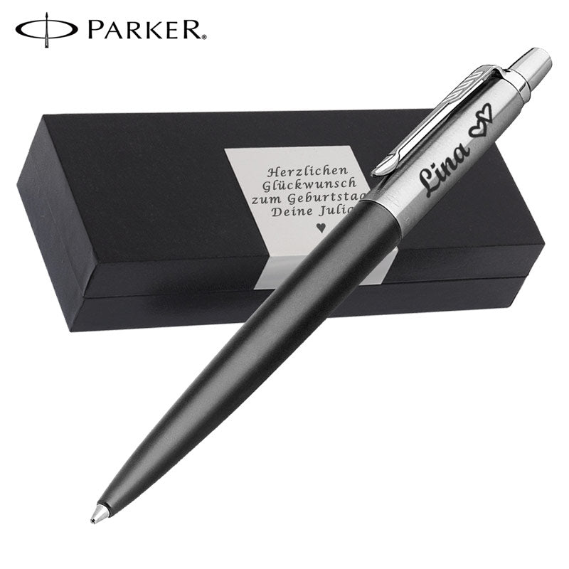 PARKER JOTTER CORE Bond Street Black C.C. Kugelschreiber mit Wunschgravur Mittlere Spitze Blaue Tinte Geschenkbox mit Gravur