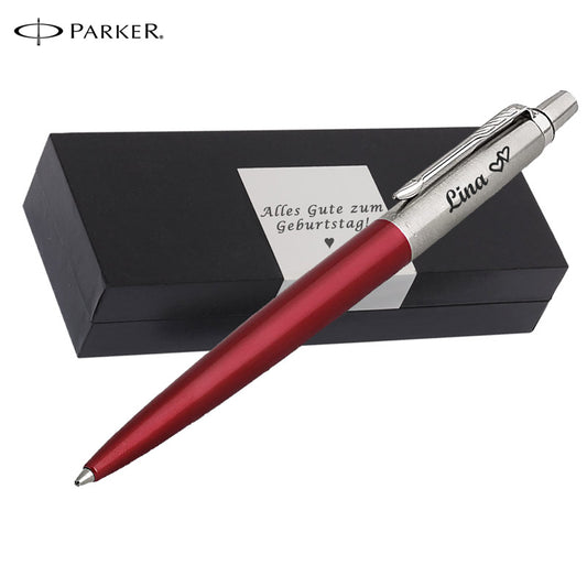 PARKER JOTTER ORIGINALS Red Kugelschreiber mit Wunschgravur Mittlere Spitze Blaue Tinte Geschenkbox mit Gravur