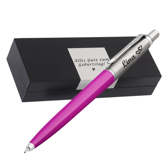 PARKER JOTTER ORIGINALS Mangenta Kugelschreiber  mit Wunschgravur Mittlere Spitze Blaue Tinte Geschenkbox mit Gravur