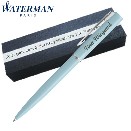 Waterman Allure Pastel Blue Kugelschreiber | Wunschgravur auf Stift & Box | Messing