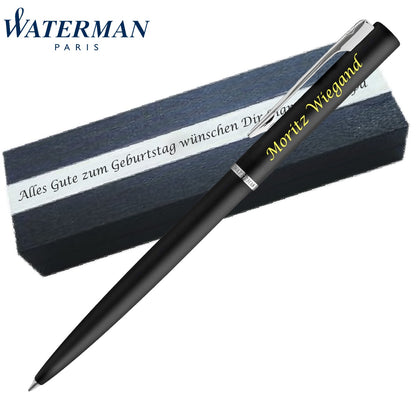 Waterman Allure Black Kugelschreiber | Wunschgravur auf Stift & Box | Messing