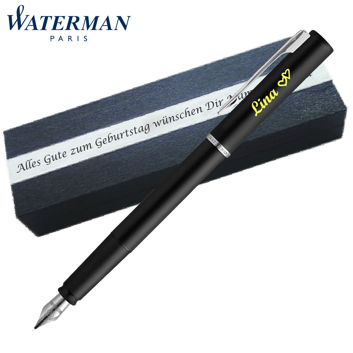 Waterman Allure Füller Black | Edelstahl | Füllfederhalter mit Wunschgravur