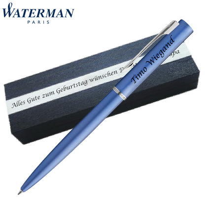 Waterman Allure Blue Kugelschreiber | Wunschgravur auf Stift & Box | Messing