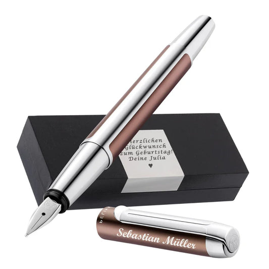 Pelikan Füllhalter Pura® P40 Mokka mit Wunschgravur | Aluminium | Personalisierte Geschenkobox
