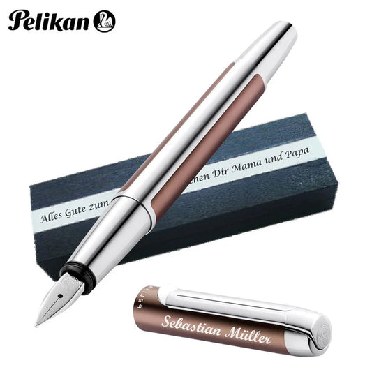 Pelikan Füllhalter Pura® P40 Mokka mit Wunschgravur | Aluminium | Personalisierte Geschenkobox