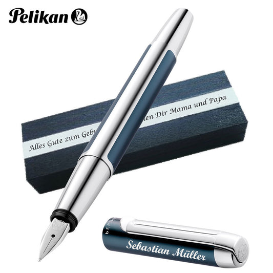 Pelikan Füllhalter Pura® P40 Petrol mit Wunschgravur | Aluminium | Personalisierte Geschenkobox