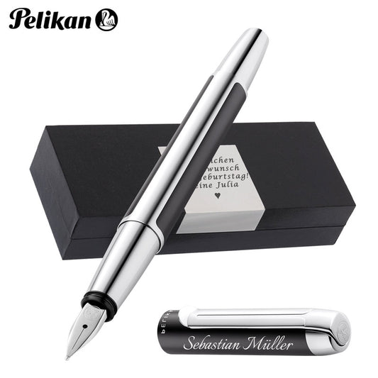 Pelikan Füllhalter Pura® P40 Anthrazit mit Wunschgravur | Aluminium | Personalisierte Geschenkobox
