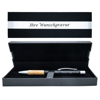 Kugelschreiber mit Gravur mit Bambusgriffzone | blau schreibend | Kugelschreiber personalisiert |