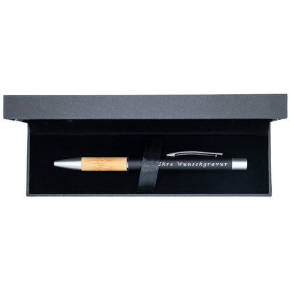 Kugelschreiber mit Gravur mit Bambusgriffzone | blau schreibend | Kugelschreiber personalisiert |