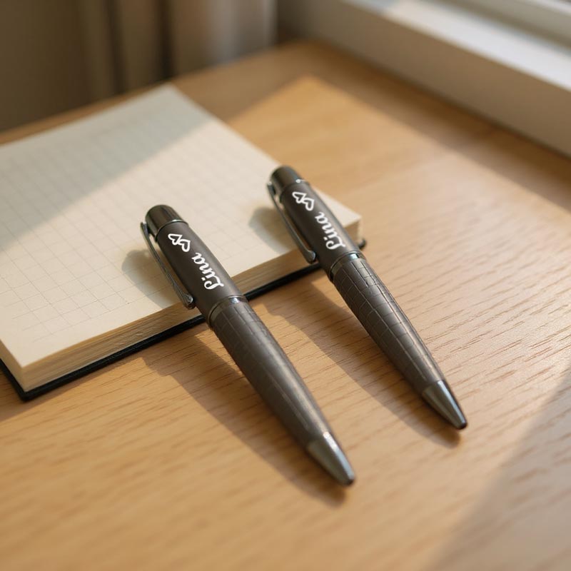 Edles 2er Schreibset in edler Gun-Metal-Optik – Mit Wunschgravur, Symbolen & elegantem Muster – Persönliches Geschenk