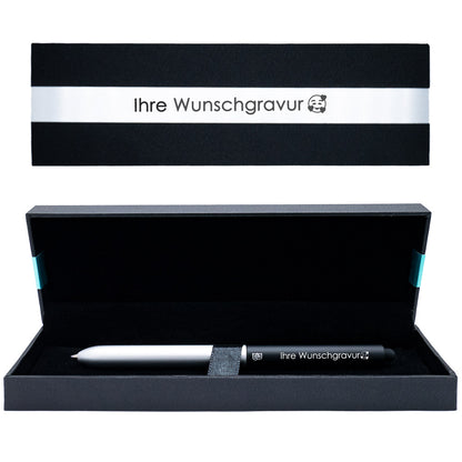Kugelschreiber Schwarz / Silber mit Gravur | Wunschgravur mit Emojis möglich | Kugelschreiber Geschenk personalisiert | Touchpen-Spitze