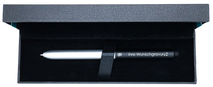 Kugelschreiber Schwarz / Silber mit Gravur | Wunschgravur mit Emojis möglich | Kugelschreiber Geschenk personalisiert | Touchpen-Spitze