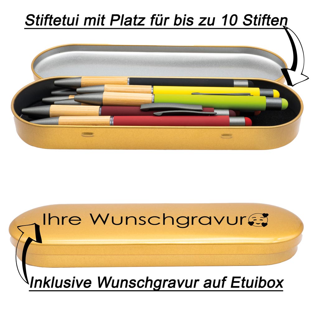PeIikan Kugelschreiber mit Gravur als Geschenk | inkl. Etui gold mit Wunschgravur (Platz für 10 Stifte) | Emoji Gravur | Kugelschreiber Jazz Noble Elegance Gold