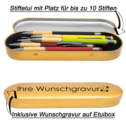 PeIikan Kugelschreiber mit Gravur als Geschenk | inkl. Etui gold mit Wunschgravur (Platz für 10 Stifte) | Emoji Gravur | Kugelschreiber Jazz Noble Elegance Gold